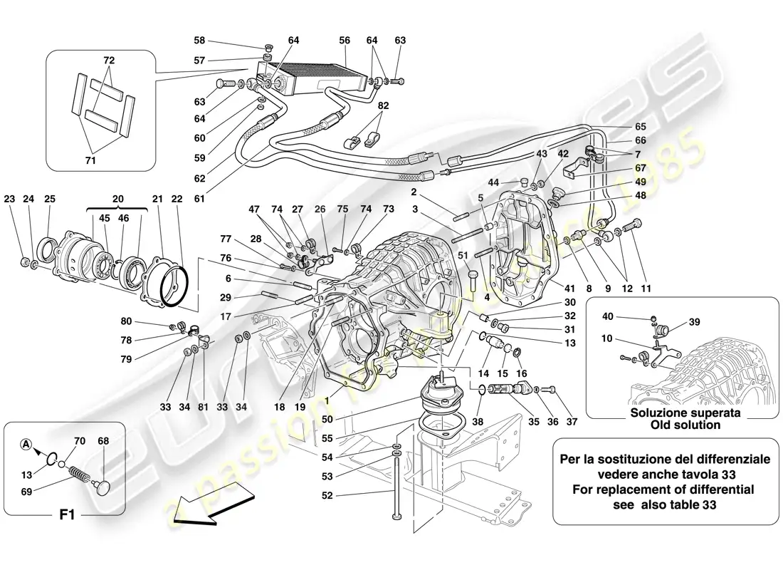 ferrari 599 gtb fiorano (europe) radiador de refrigeración de caja de diferencial y caja de cambios diagrama de piezas