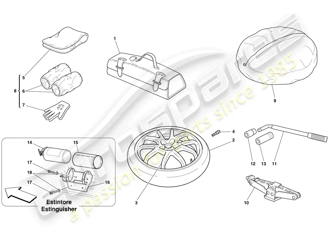 ferrari 612 sessanta (usa) rueda de repuesto y accesorios diagrama de piezas
