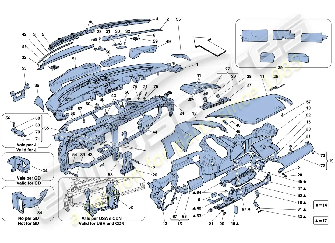 ferrari 458 italia (rhd) panel diagrama de piezas