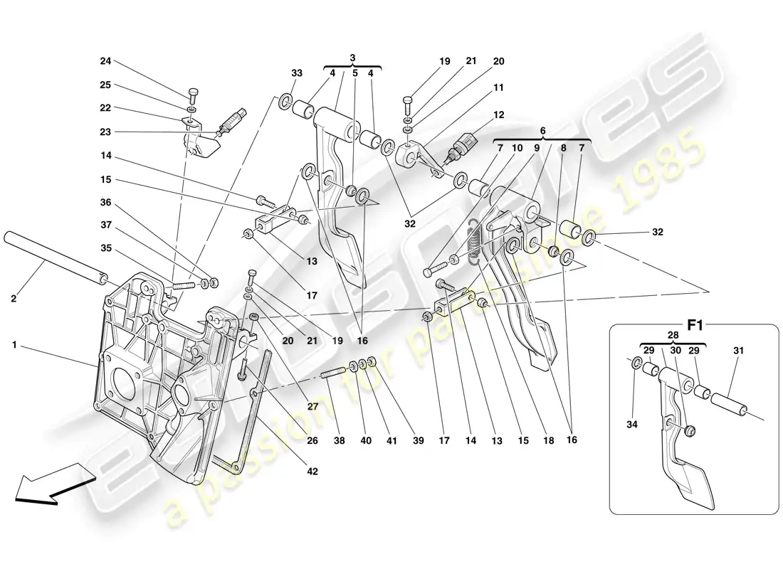 ferrari f430 spider (rhd) pedalera diagrama de piezas