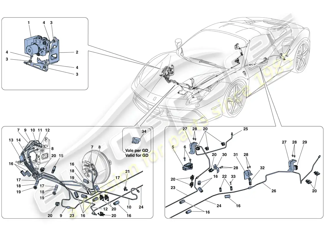 ferrari 488 spider (rhd) brake system diagrama de piezas