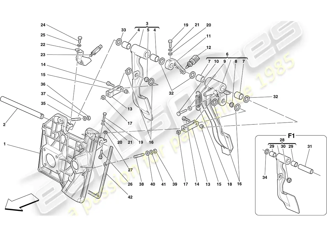 ferrari f430 coupe (rhd) pedalera diagrama de piezas