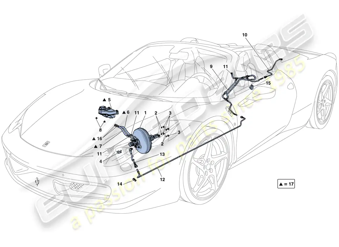 ferrari 458 spider (rhd) sistema de dirección asistida diagrama de piezas
