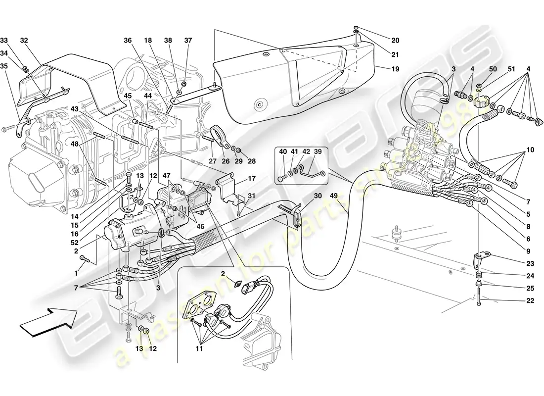 ferrari f430 coupe (rhd) f1 gearbox and clutch hydraulic control diagrama de piezas