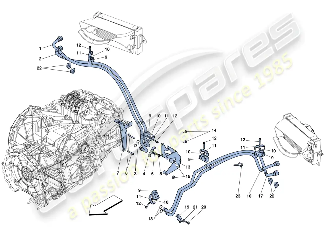 ferrari 458 speciale (europe) sistema de enfriamiento y lubricación del aceite de la caja de cambios diagrama de piezas