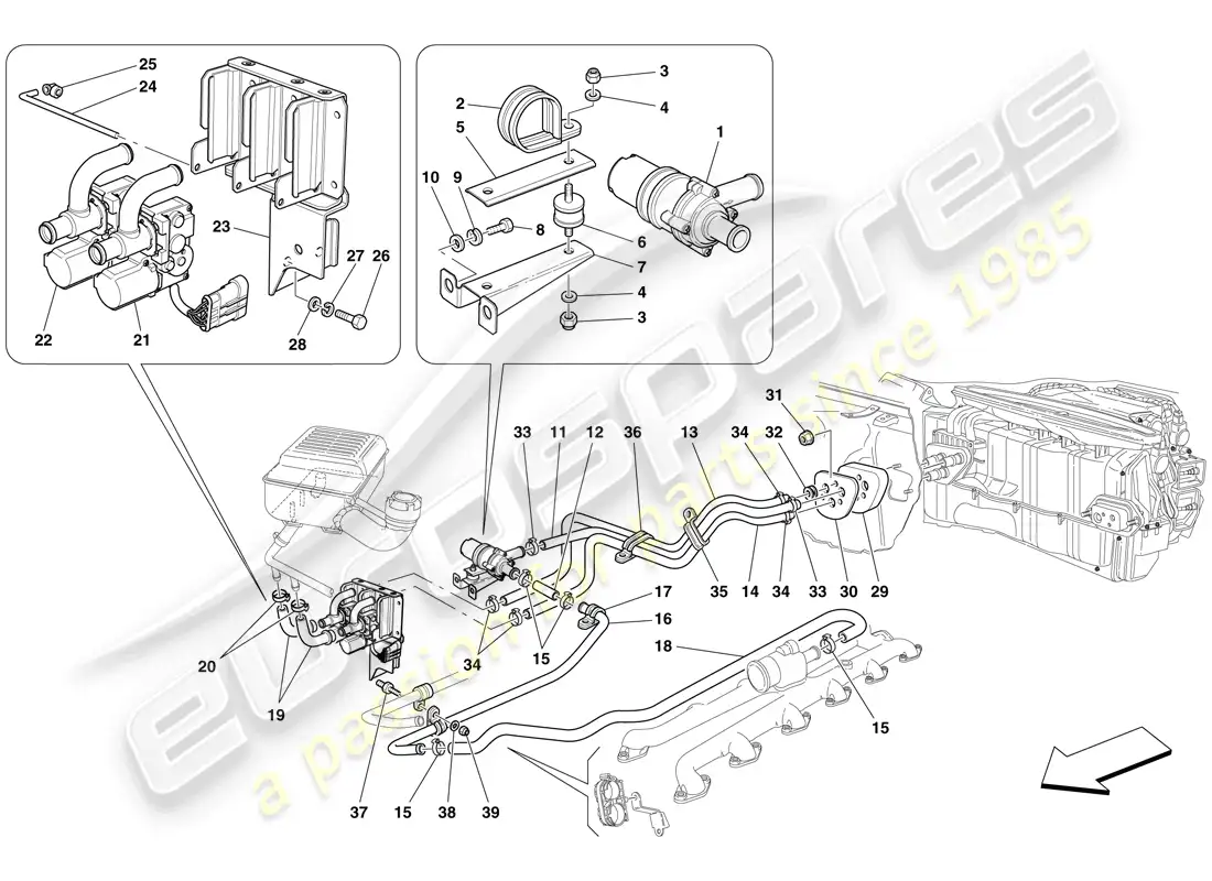 ferrari 612 sessanta (usa) sistema de ca - tuberías de agua diagrama de piezas