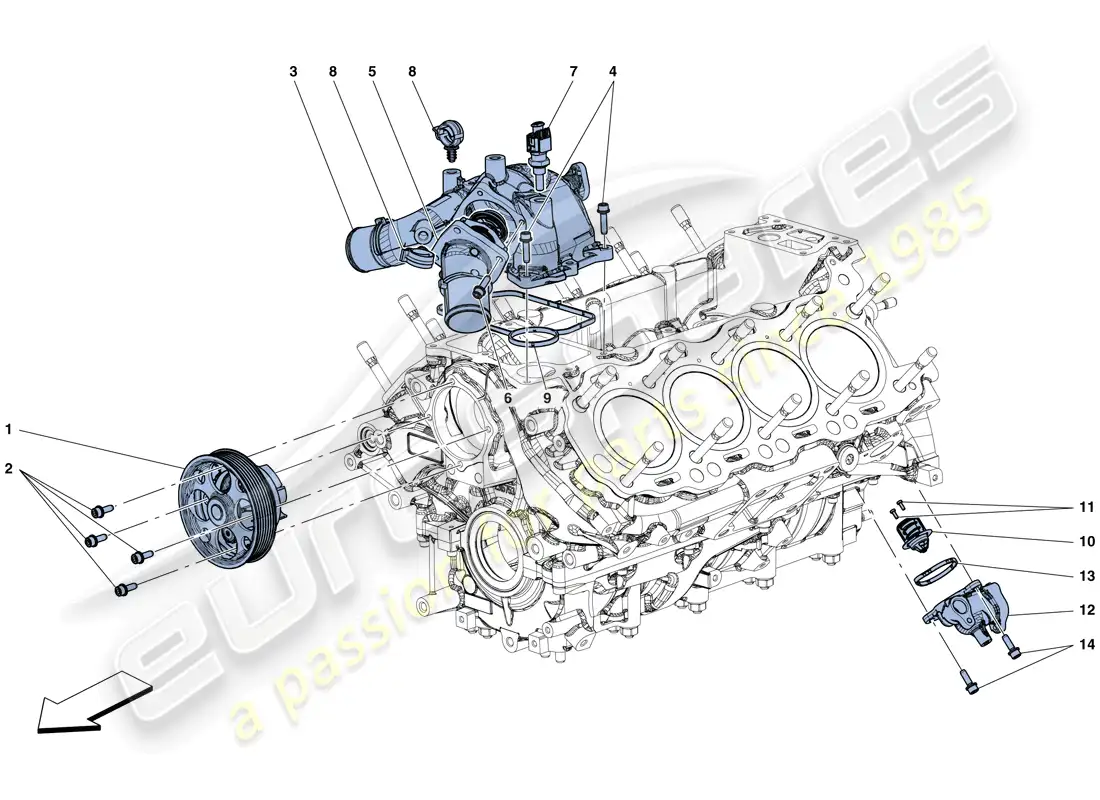 ferrari 488 gtb (rhd) refrigeración - bomba de agua diagrama de piezas