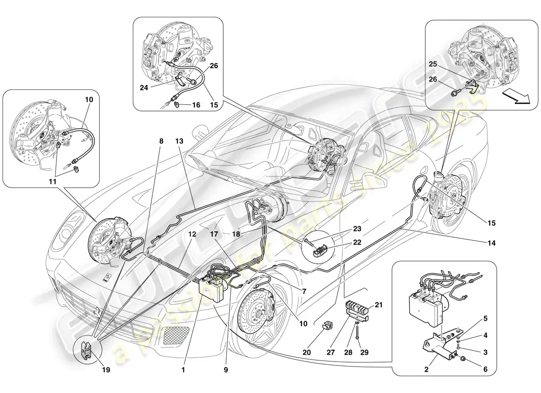 ferrari 599 gtb fiorano (europe) brake system diagrama de piezas