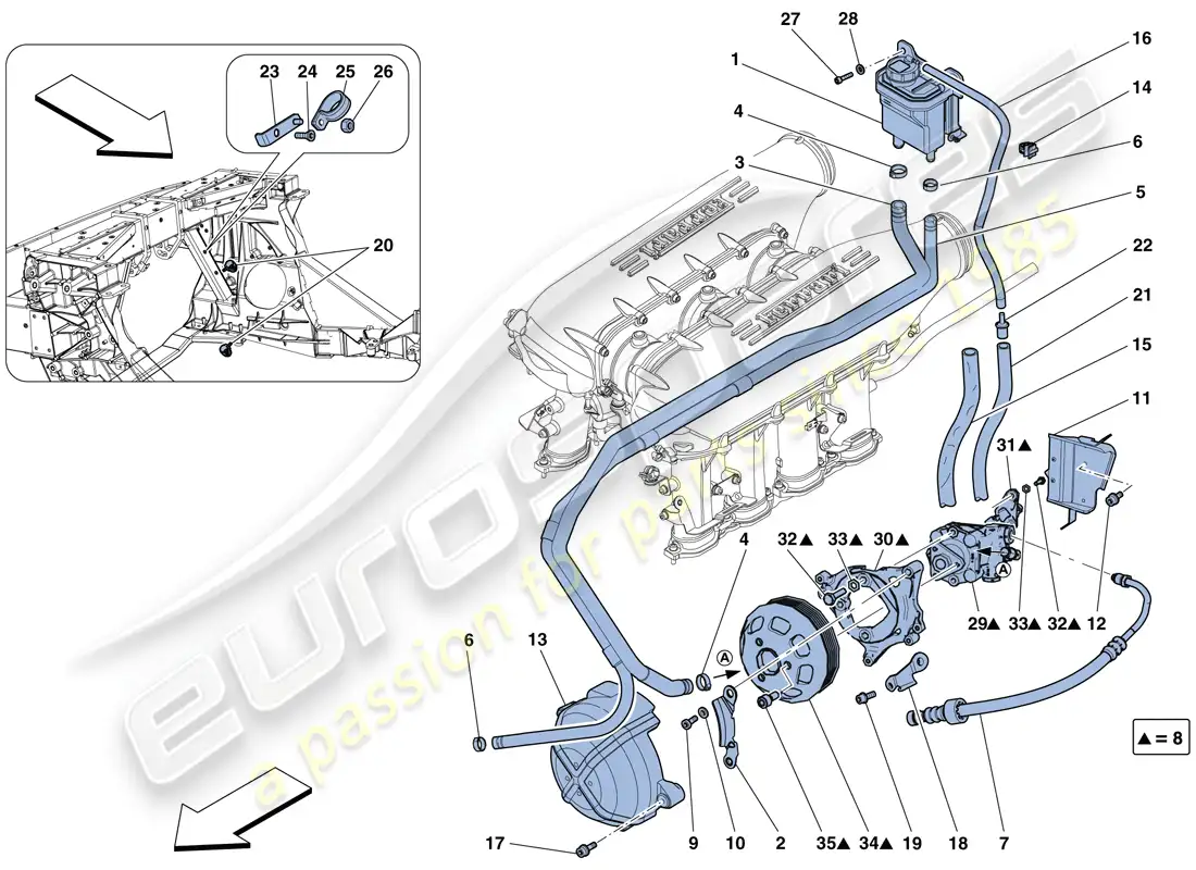 ferrari 458 speciale (rhd) bomba de dirección asistida y depósito diagrama de piezas