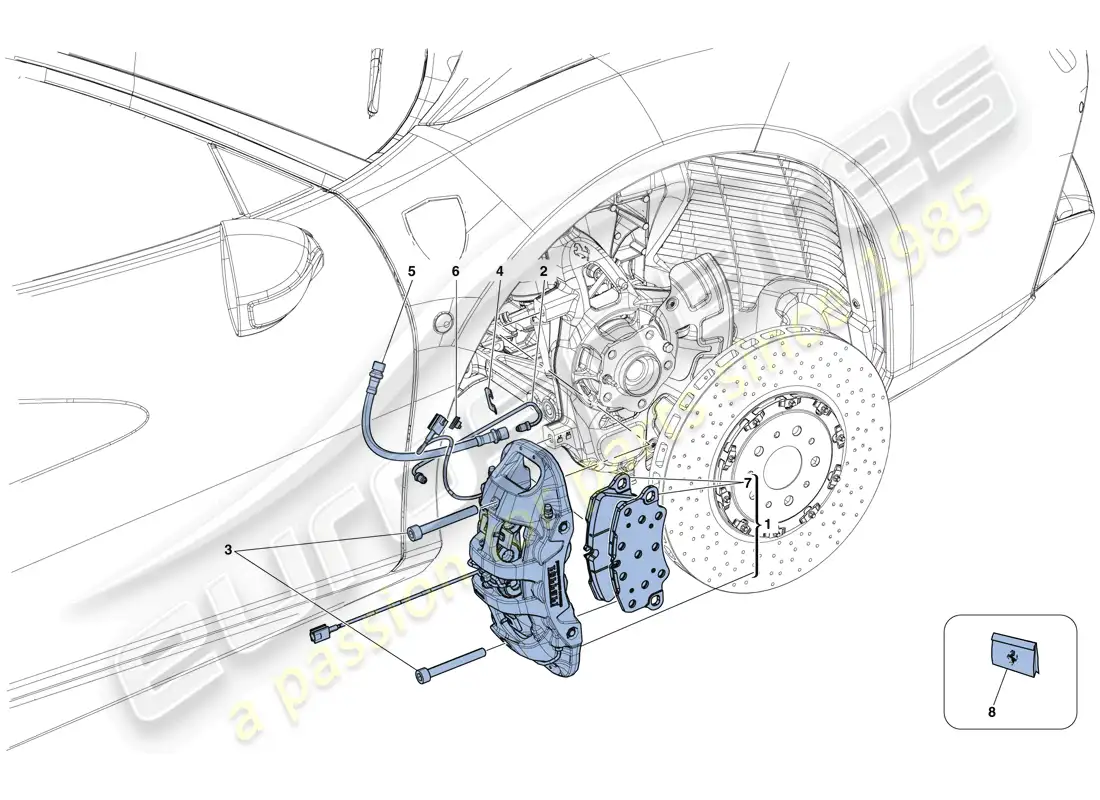 ferrari 488 spider (rhd) pinzas de freno delantero diagrama de piezas