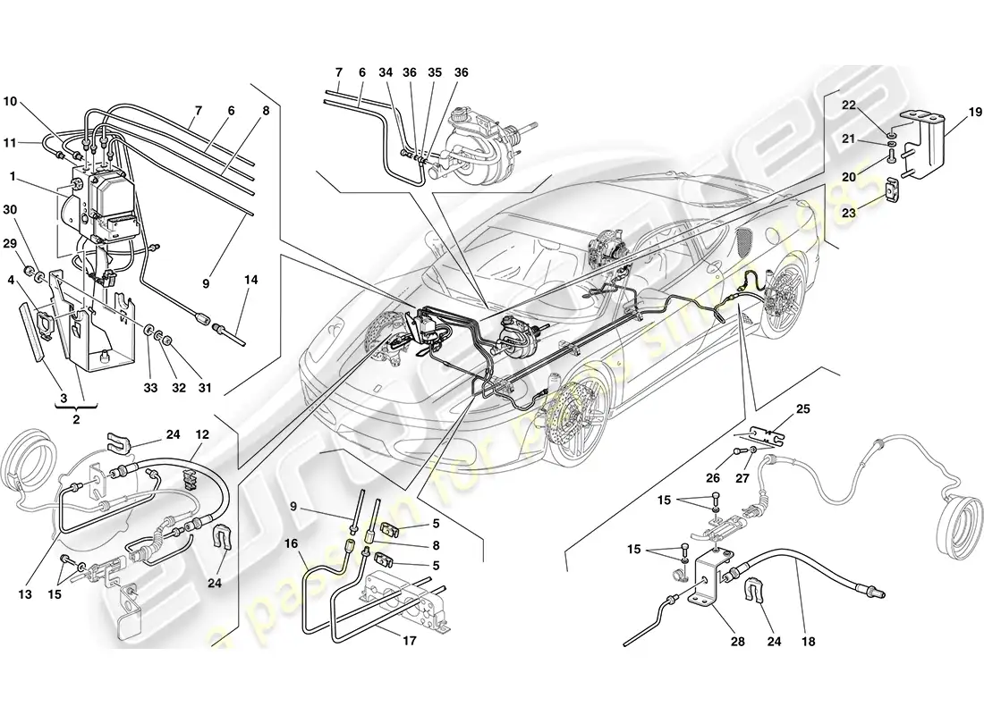 ferrari f430 coupe (rhd) brake system diagrama de piezas