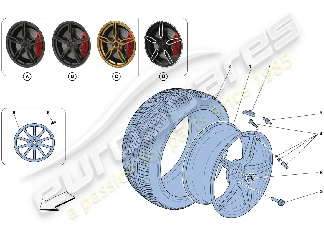ferrari 458 speciale aperta (usa) ruedas diagrama de piezas