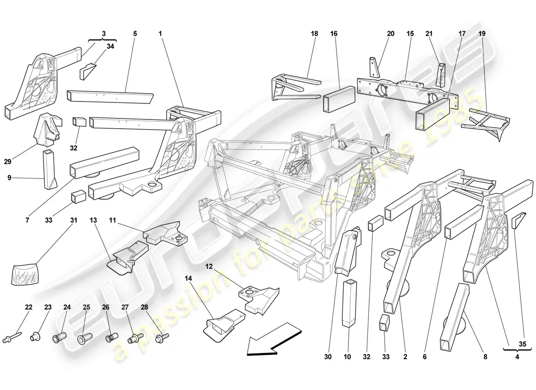ferrari f430 scuderia (rhd) chasis - subconjuntos de elementos traseros diagrama de piezas