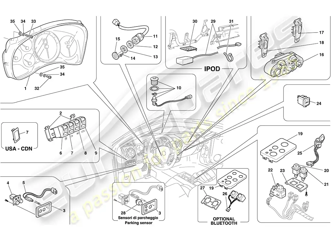 ferrari f430 coupe (europe) instrumentos del salpicadero y del túnel diagrama de piezas