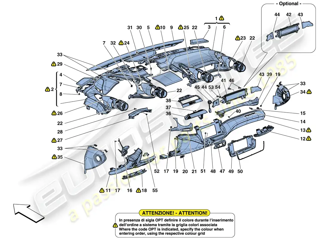 ferrari gtc4 lusso (rhd) tablero - acabado diagrama de piezas
