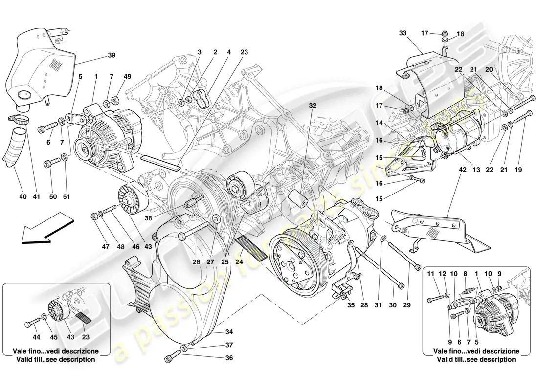 ferrari 599 gtb fiorano (europe) alternador, motor de arranque y compresor de ca diagrama de piezas