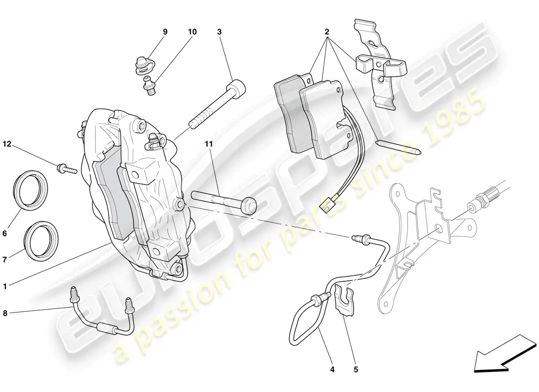 ferrari 612 scaglietti (rhd) pinza de freno delantero diagrama de piezas