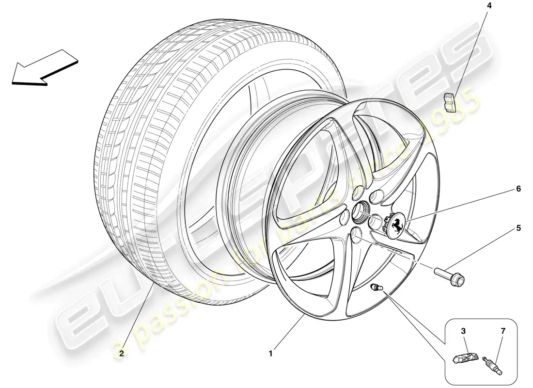 ferrari 599 sa aperta (rhd) ruedas diagrama de piezas