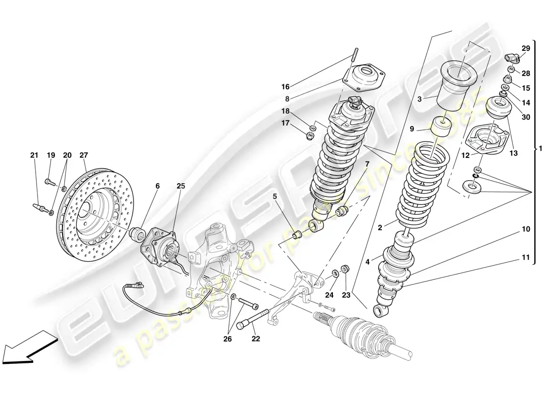 ferrari 599 sa aperta (usa) suspensión trasera - amortiguador y disco de freno diagrama de piezas