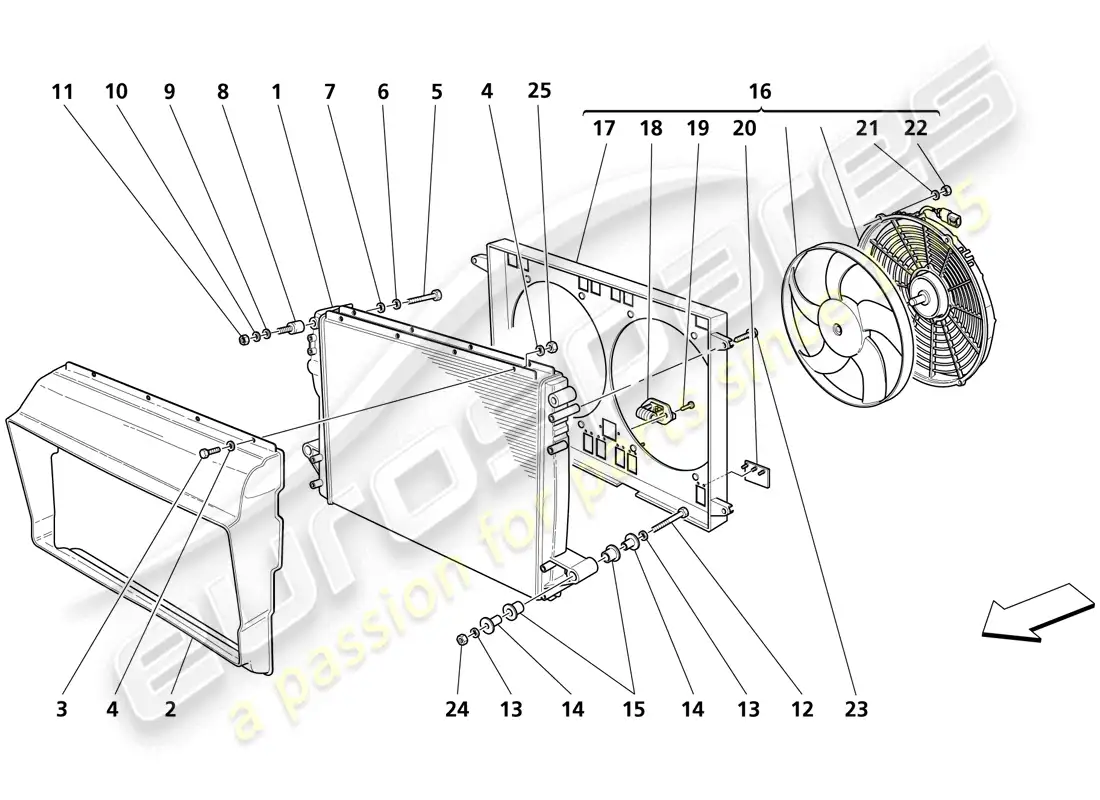 maserati trofeo radiador del sistema de refrigeración diagrama de piezas