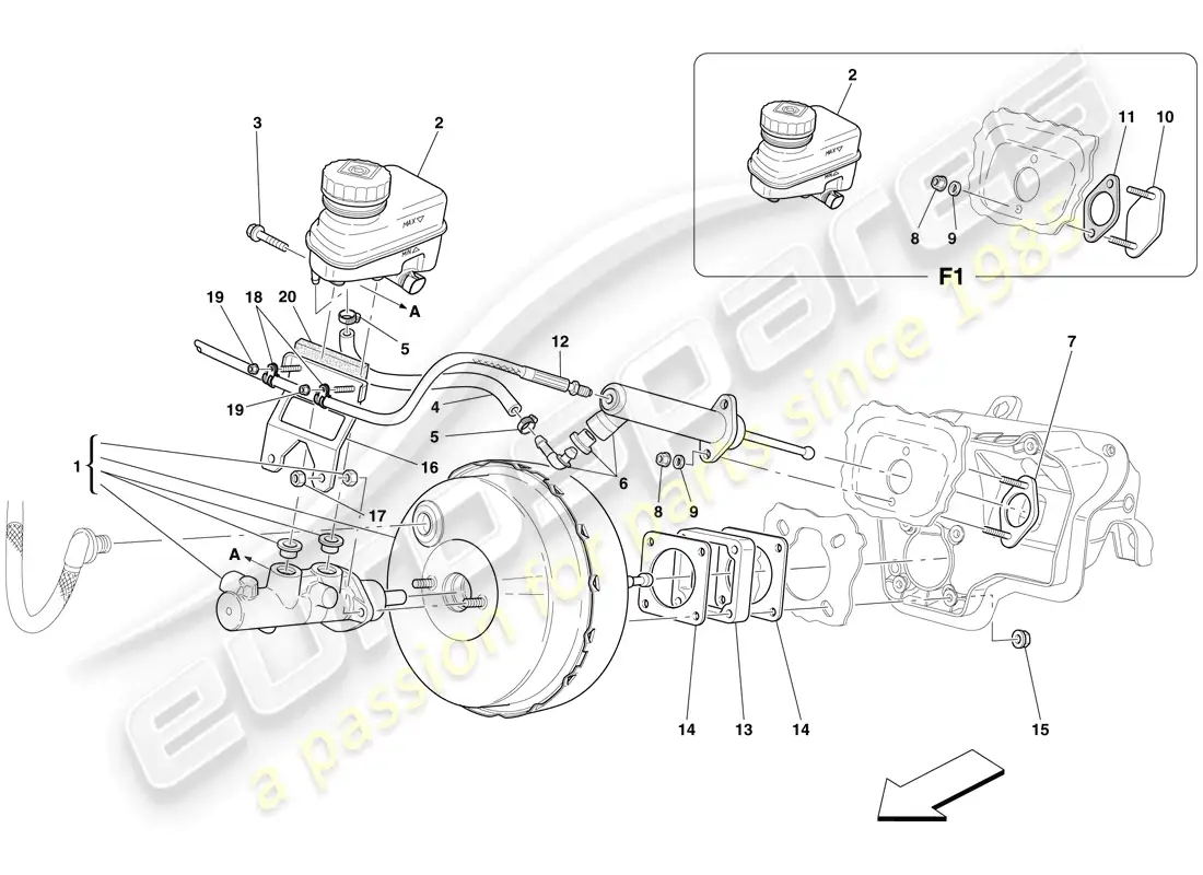 ferrari 599 gtb fiorano (europe) control de freno y embrague hidráulico diagrama de piezas
