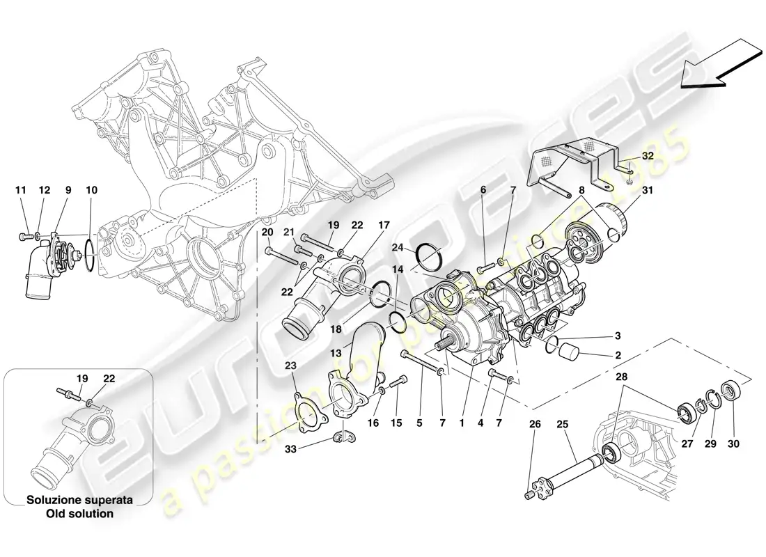 ferrari 599 gtb fiorano (europe) bomba de aceite / agua diagrama de piezas