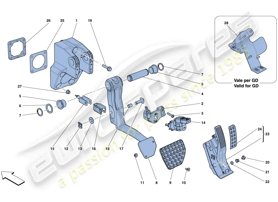 ferrari 812 superfast (rhd) montaje completo del pedal diagrama de piezas