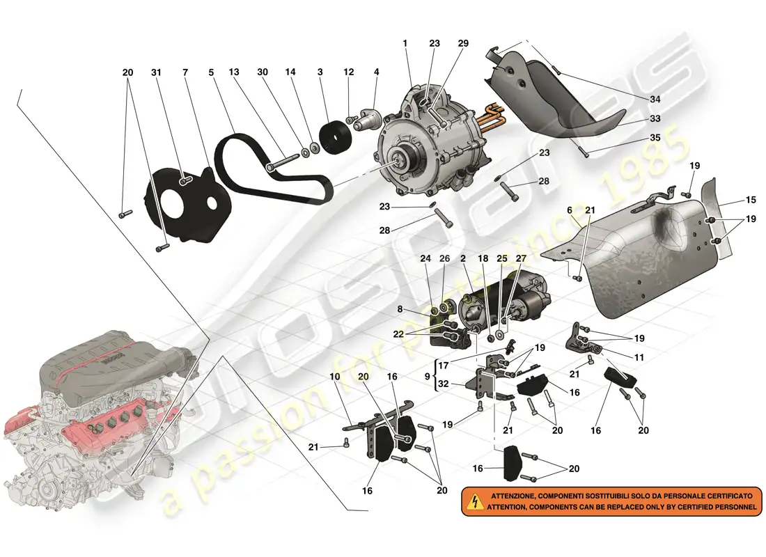 ferrari laferrari (usa) motor de arranque y motor eléctrico 2 diagrama de piezas