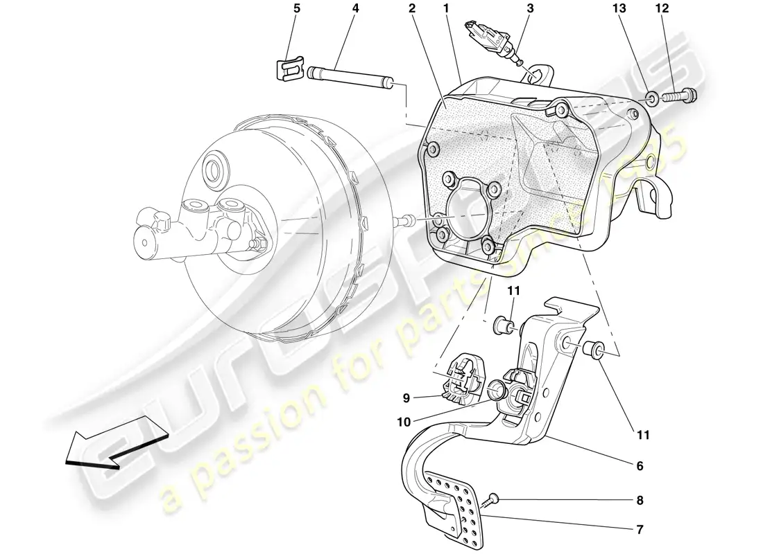 ferrari 599 sa aperta (rhd) pedalera diagrama de piezas