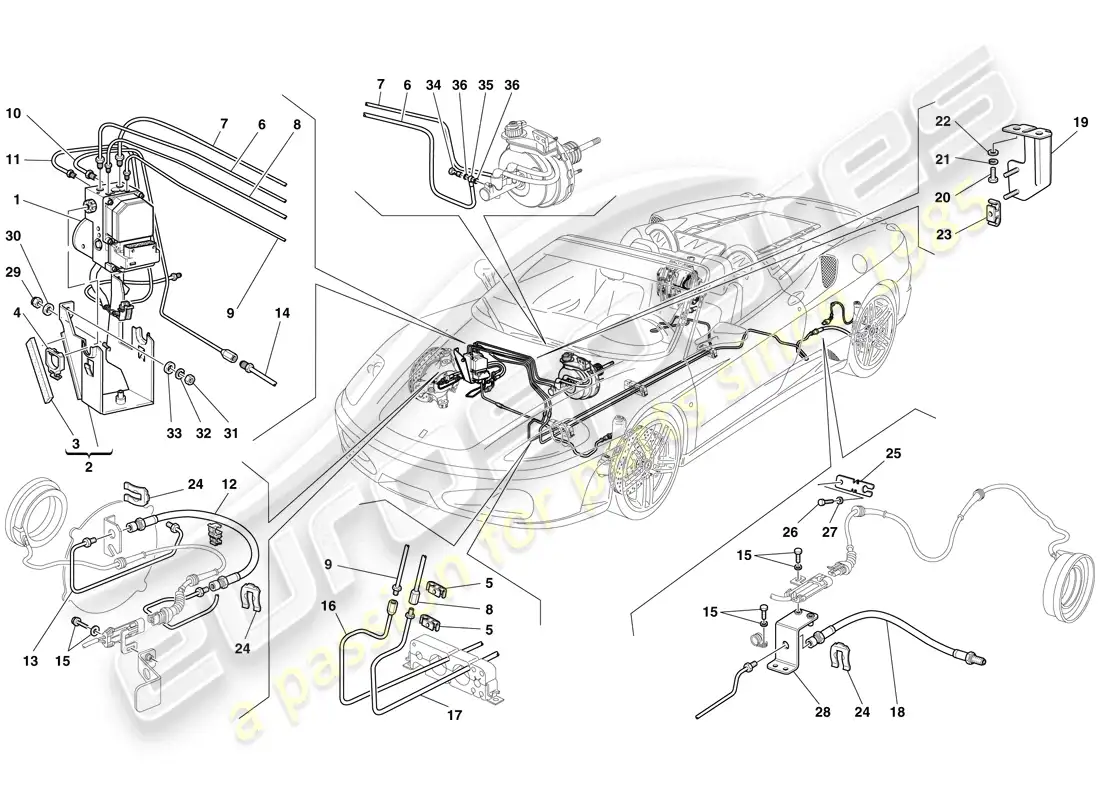 ferrari f430 spider (europe) brake system diagrama de piezas
