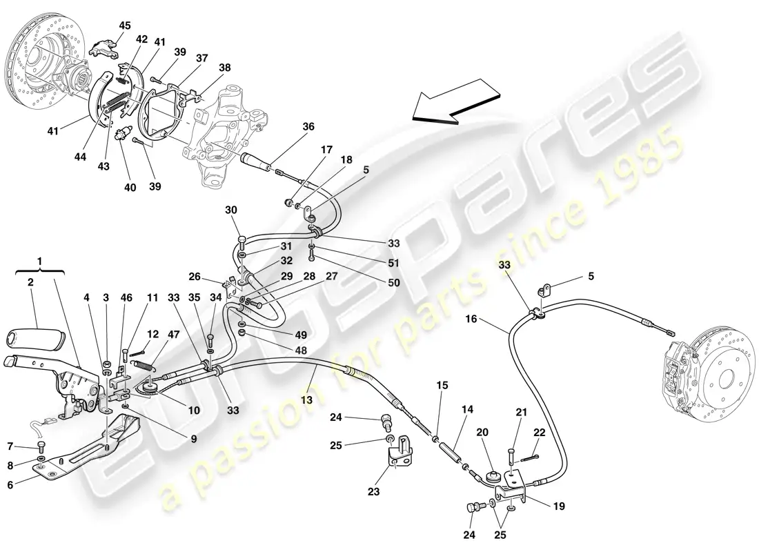 ferrari 599 gto (europe) control del freno de estacionamiento diagrama de piezas