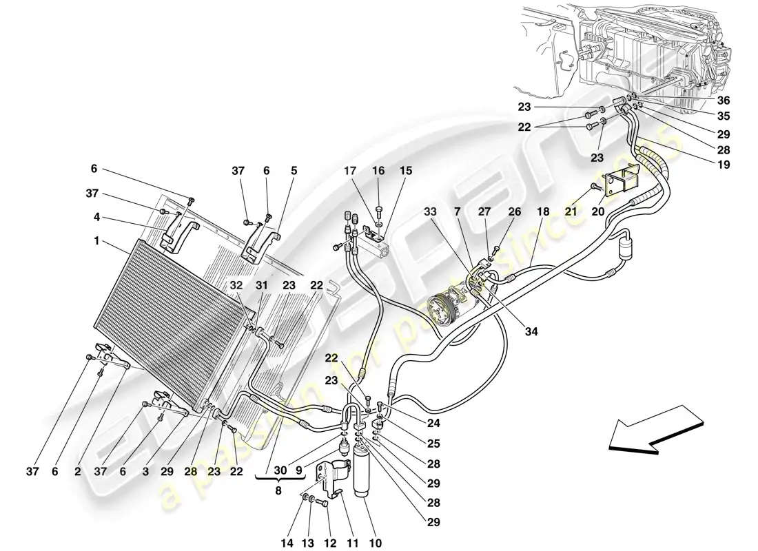 ferrari 599 gtb fiorano (rhd) sistema de ca - tubos de freón diagrama de piezas
