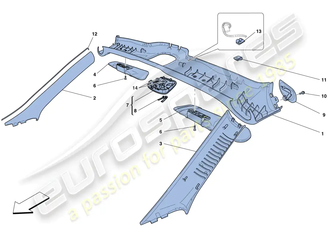 ferrari california t (europe) molduras del techo y accesorios diagrama de piezas