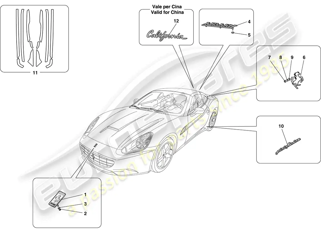 ferrari california (europe) protectores, acabados y cubiertas diagrama de piezas