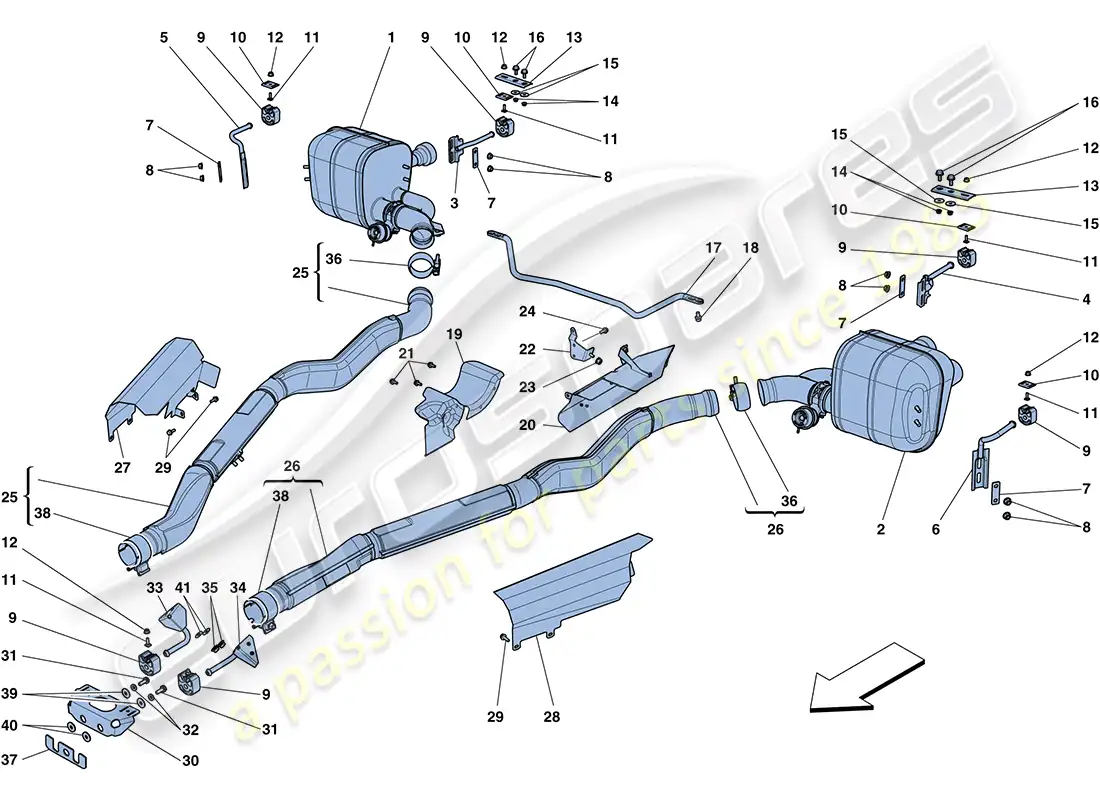 ferrari ff (rhd) silenciadores diagrama de piezas