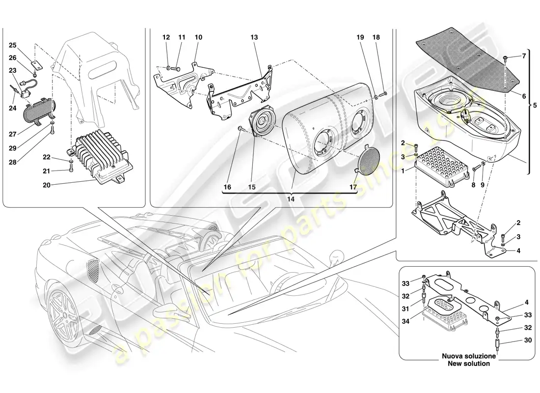 ferrari f430 spider (usa) sistema hi fi bose de alta potencia diagrama de piezas