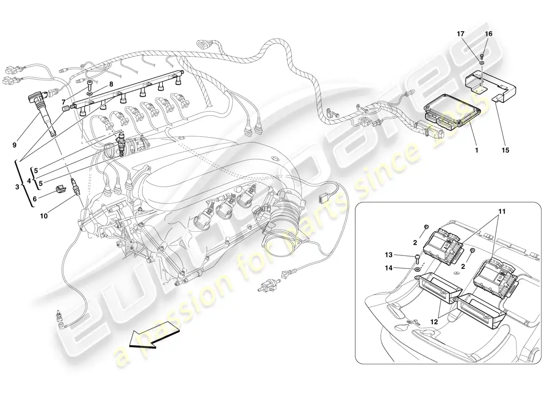 ferrari 599 gto (rhd) inyección - sistema de encendido diagrama de piezas