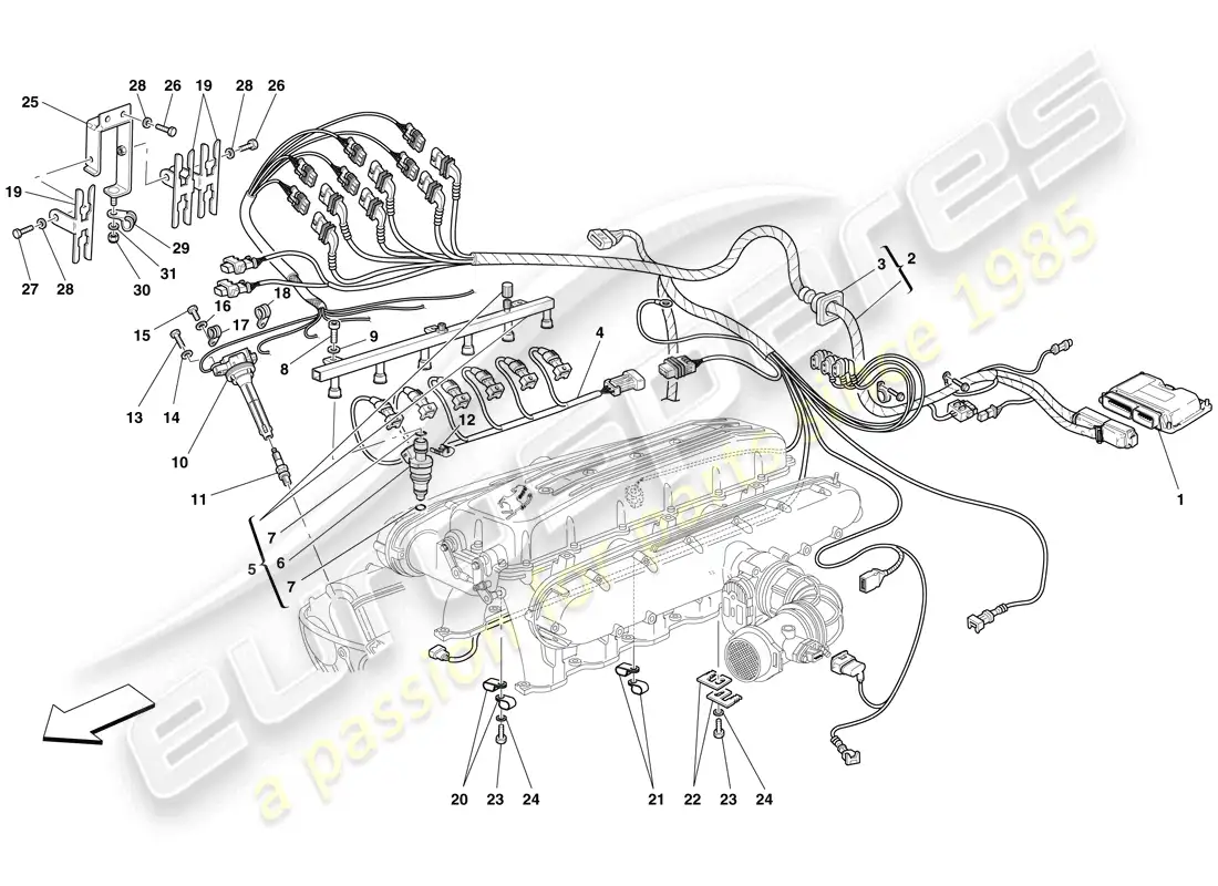 ferrari 612 sessanta (usa) inyección - sistema de encendido diagrama de piezas