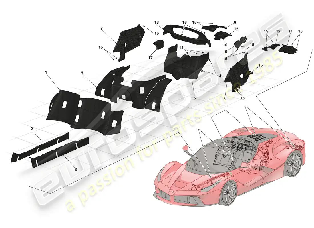 ferrari laferrari (europe) protección térmica y aislamiento diagrama de piezas