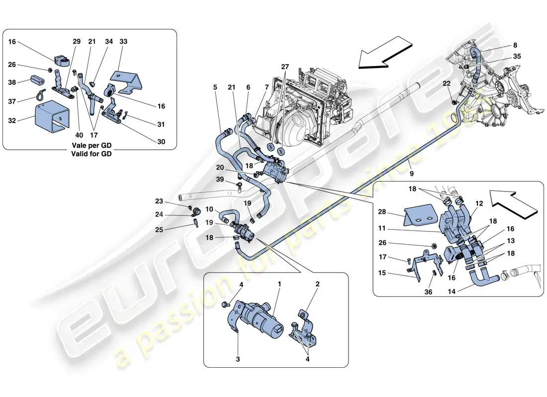 ferrari 458 spider (europe) sistema de ca - agua diagrama de piezas