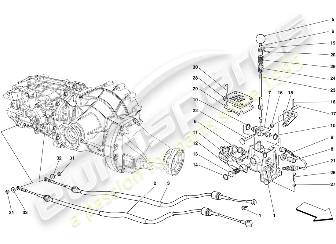 ferrari california (usa) mandos externos de la caja de cambios diagrama de piezas