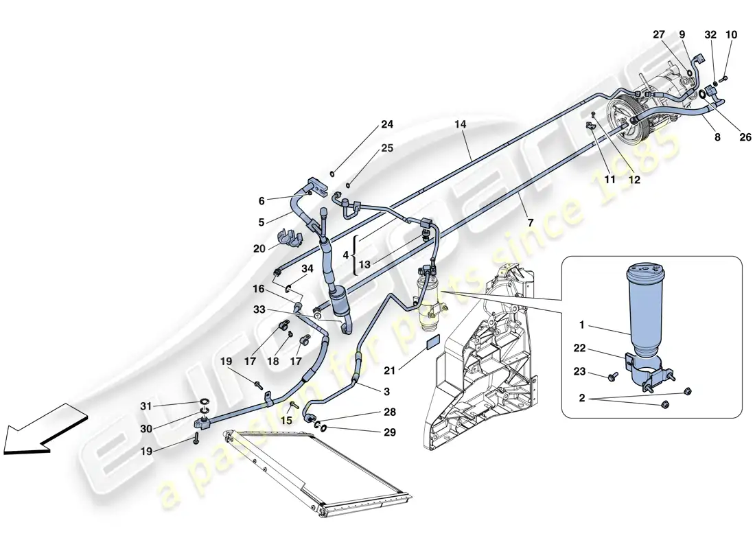 ferrari 458 spider (europe) sistema de ca - freón diagrama de piezas
