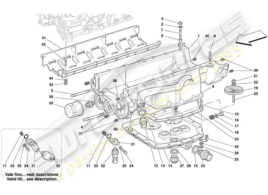 ferrari 612 scaglietti (europe) lubricación - cárter de aceite y filtros diagrama de piezas