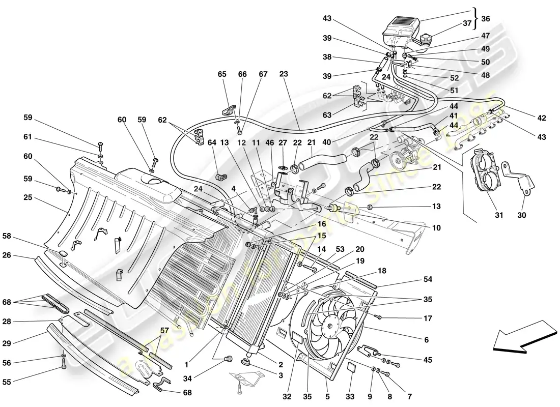 ferrari 612 scaglietti (europe) sistema de enfriamiento - radiador y tanque colector diagrama de piezas