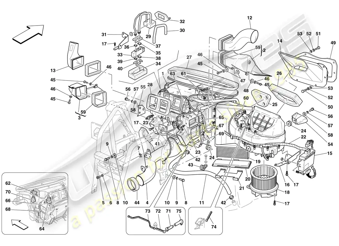 ferrari 612 sessanta (usa) unidad de evaporador y controles diagrama de piezas