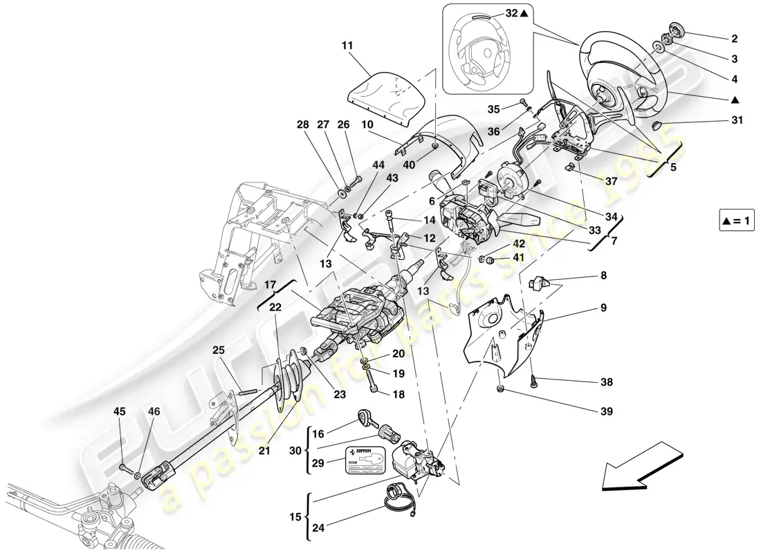 ferrari 599 sa aperta (usa) control de dirección diagrama de piezas