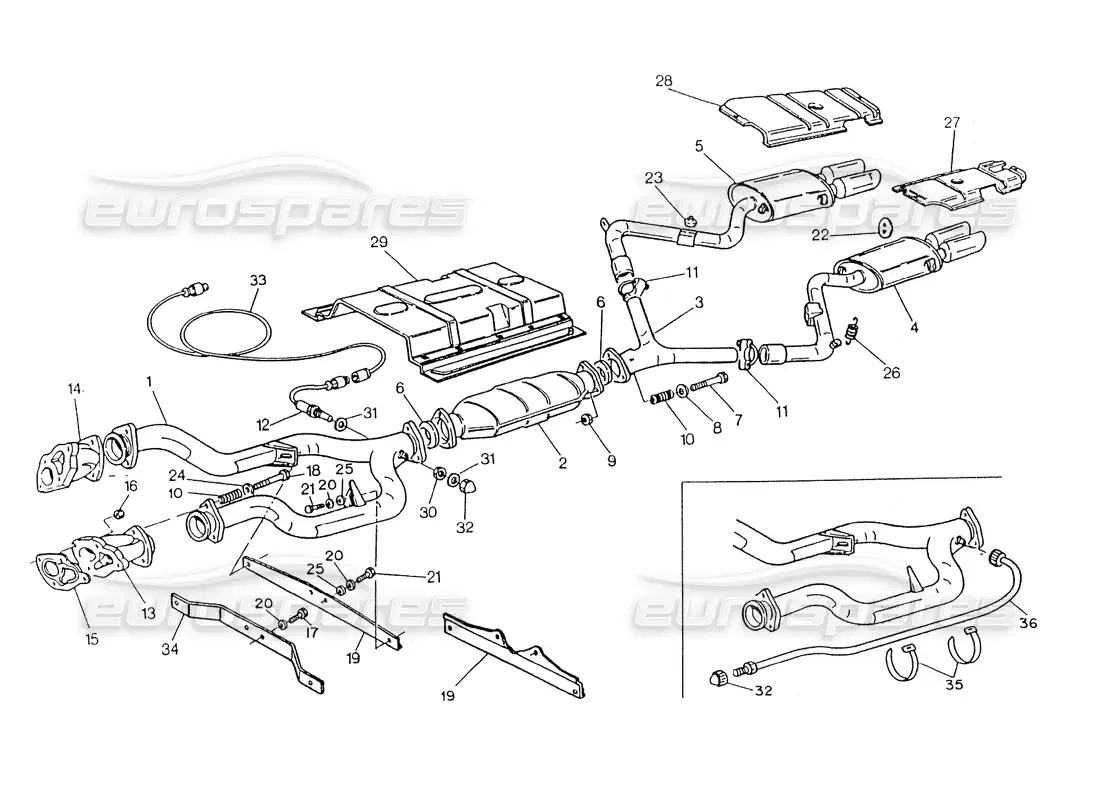 maserati 418 / 4.24v / 430 sistema de escape catalizado, diagrama de piezas 2800 3v