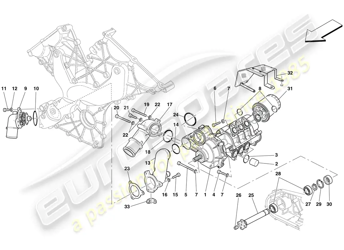 ferrari 599 sa aperta (usa) bomba de aceite / agua diagrama de piezas