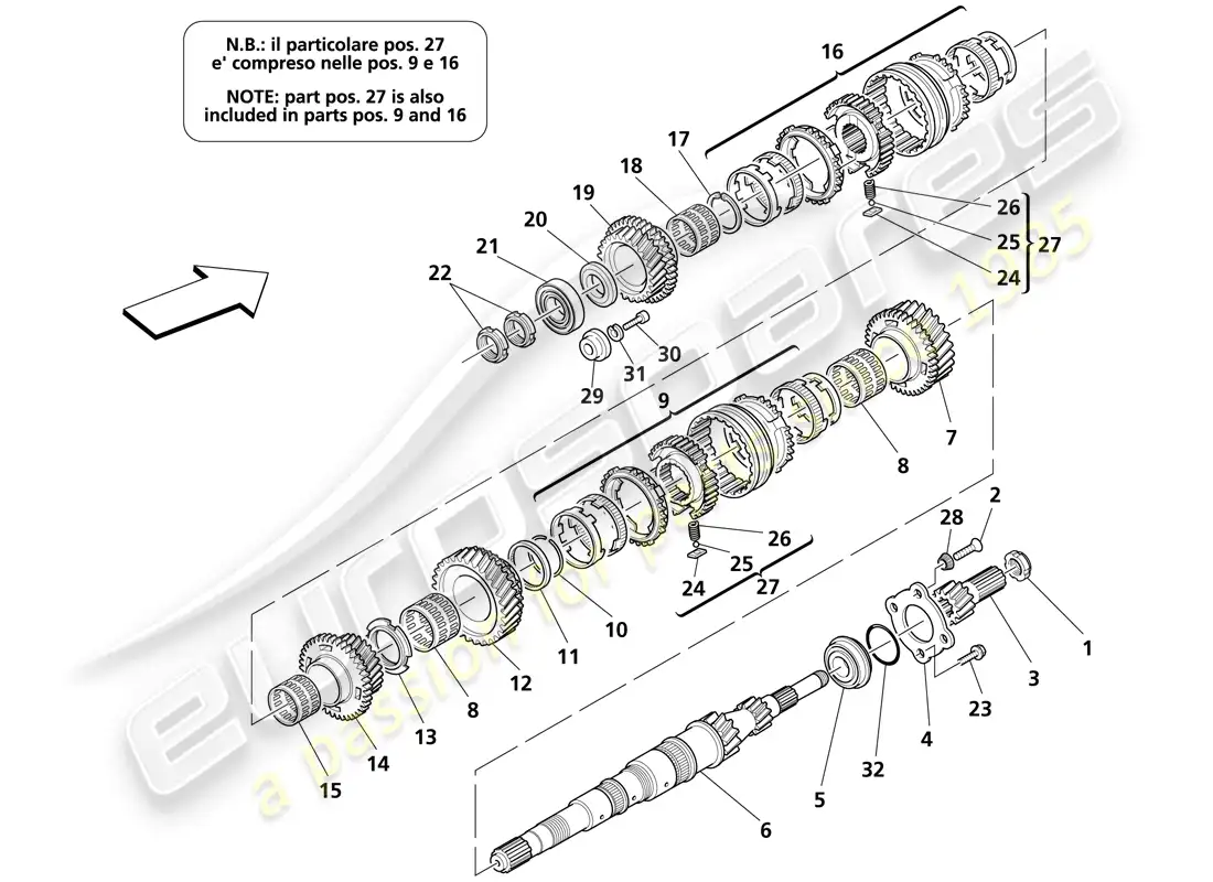 maserati trofeo engranajes del eje principal diagrama de piezas