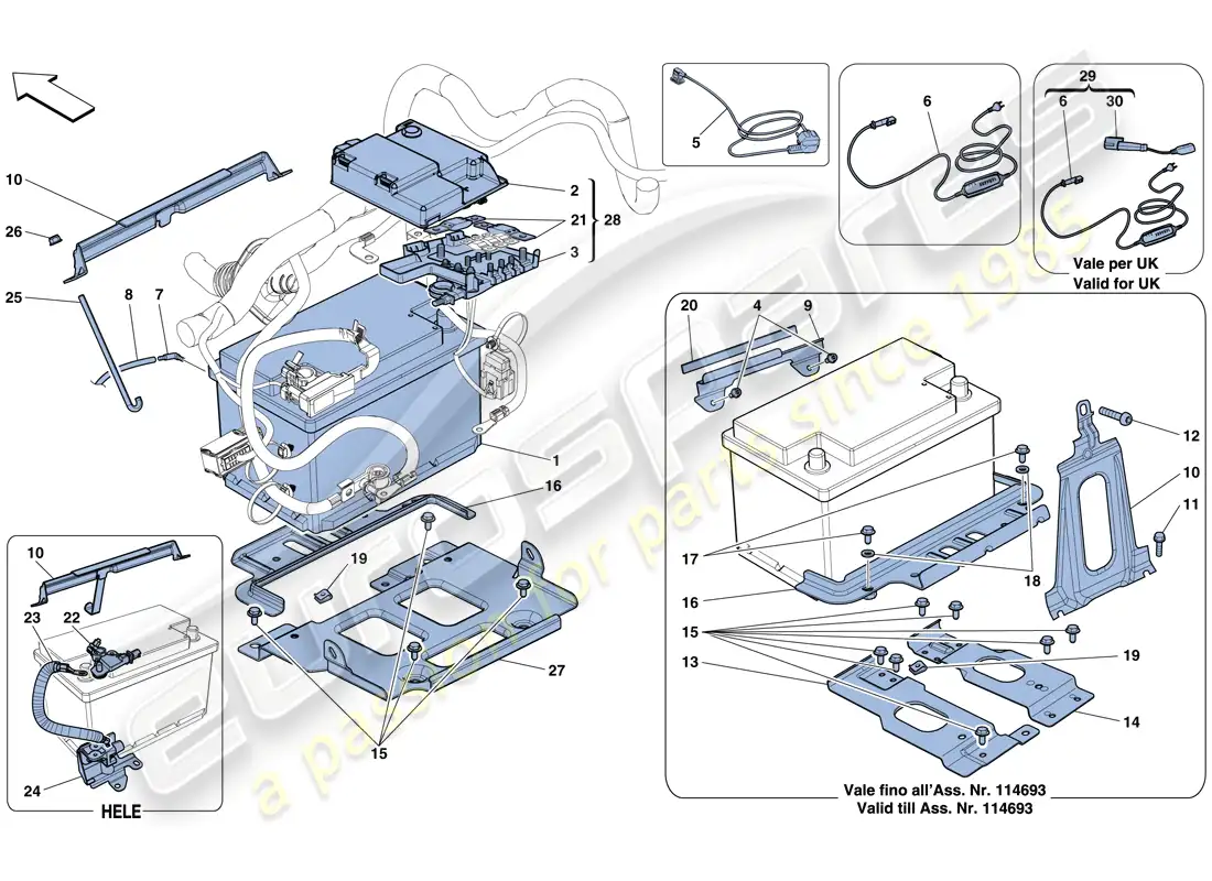 ferrari 458 spider (rhd) batería diagrama de piezas